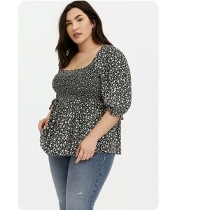 TORRID Babydoll Chiffon Smocked Top Size 2X